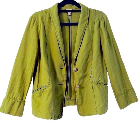 J.Jill vintage linen detailed green jacket blazer with top stitch & pockets MP P - Picture 3 of 14